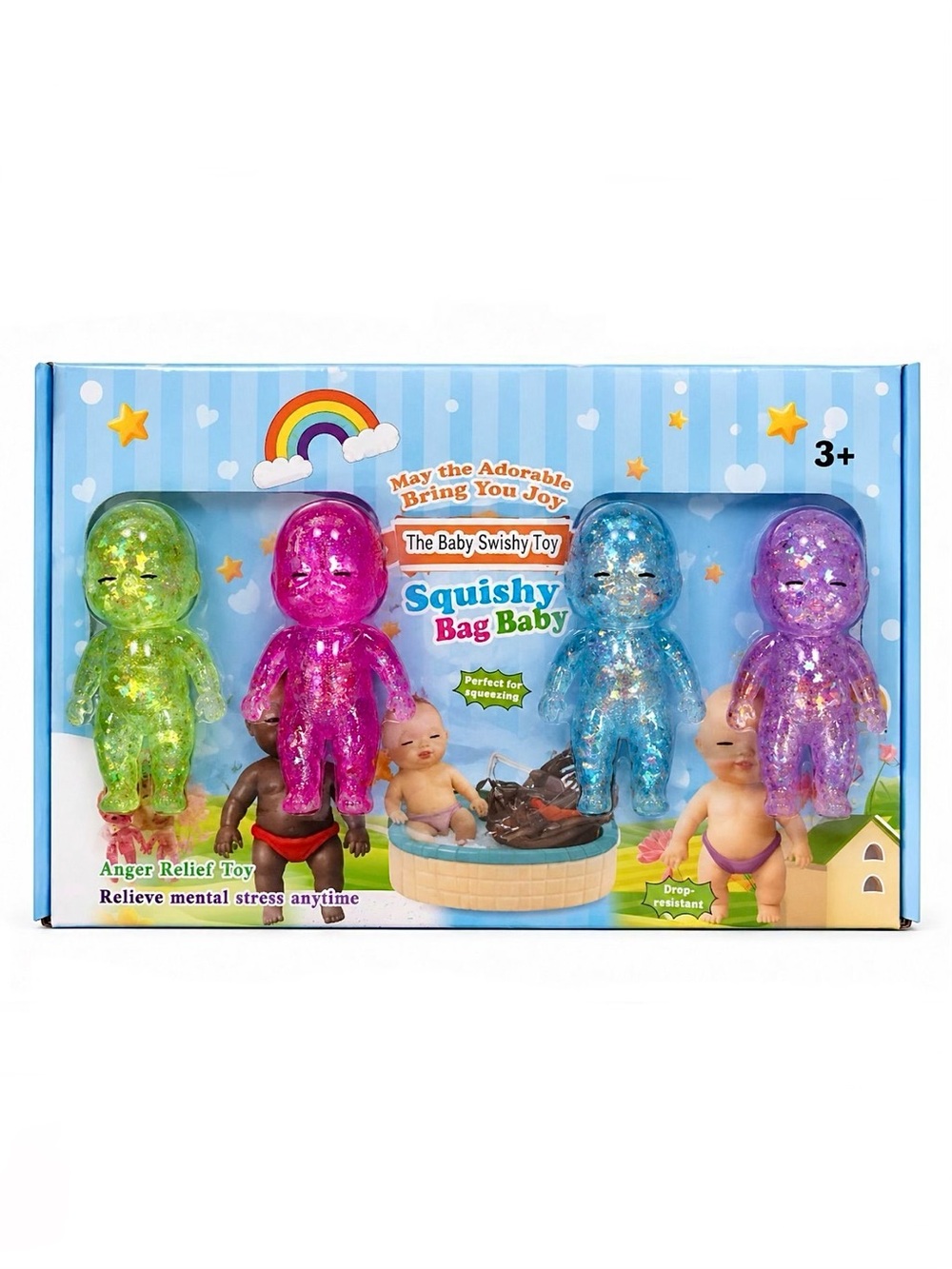2X New Glitter & Gel Filled Squishy Babies